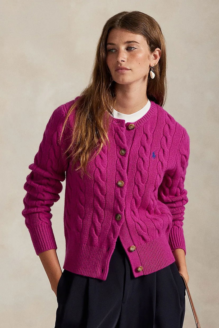 Pleteni pulover Polo by Ralph Lauren Polo Ralph Lauren Cable-Knit Cardigan Roza | 211972104