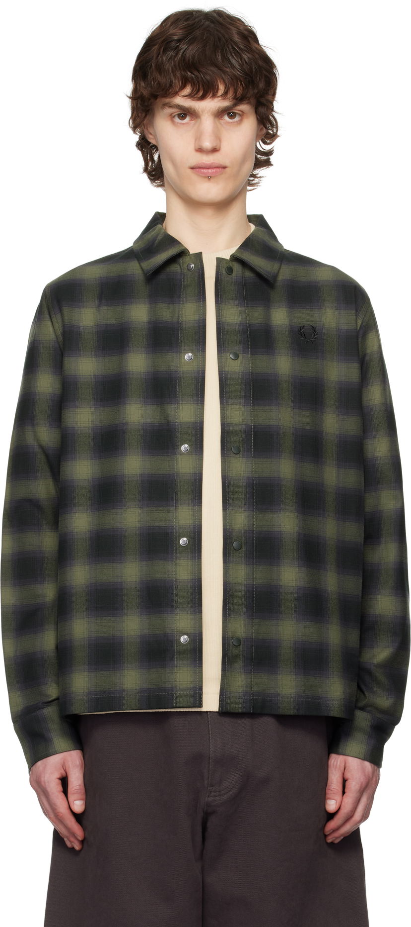 Srajce Fred Perry Fred Perry Blurred Tartan Overshirt Zelena | M8718