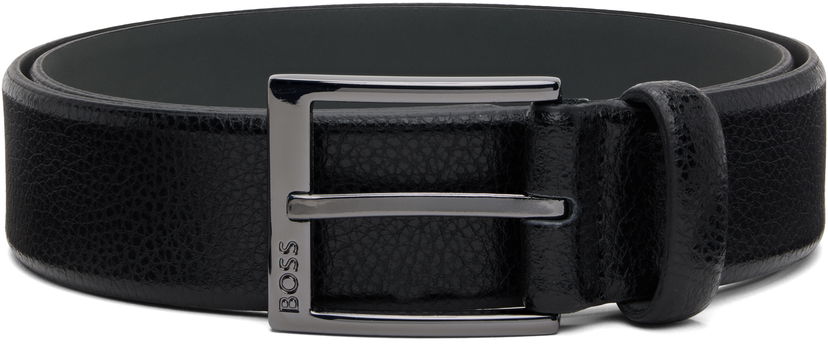 Pasovi BOSS Pebbled Leather Rectangular Buckle Belt Črna | 50541158