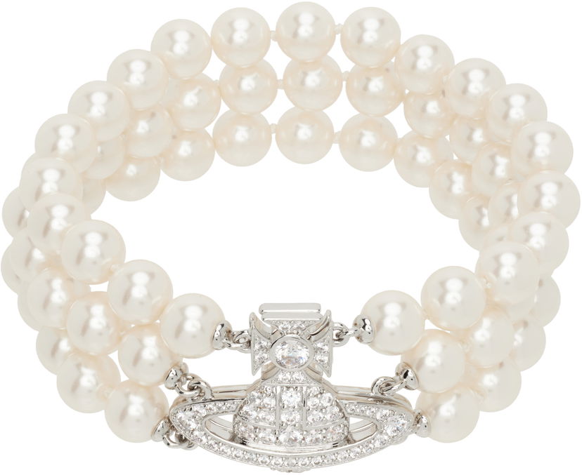 Zapestnica Vivienne Westwood Vivienne Westwood Graziella Three Row Pearl Bracelet Bela | 6103008J-02P132