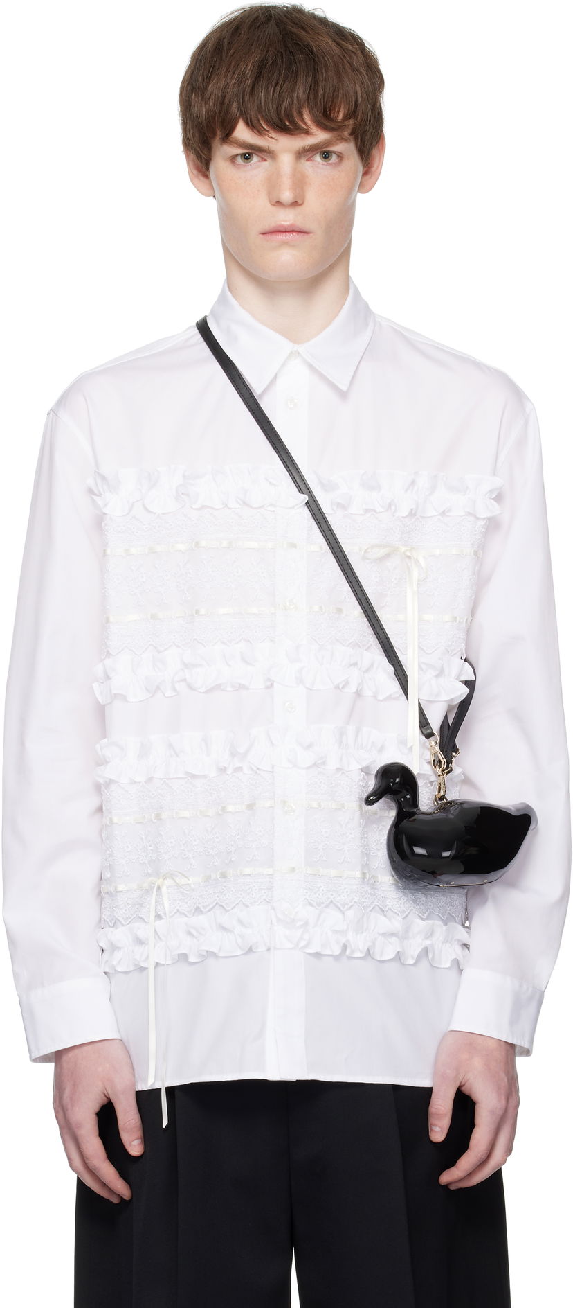 Srajce Simone Rocha Simone Rocha Lace Ribbon Trim Shirt Bela | 5391 1025