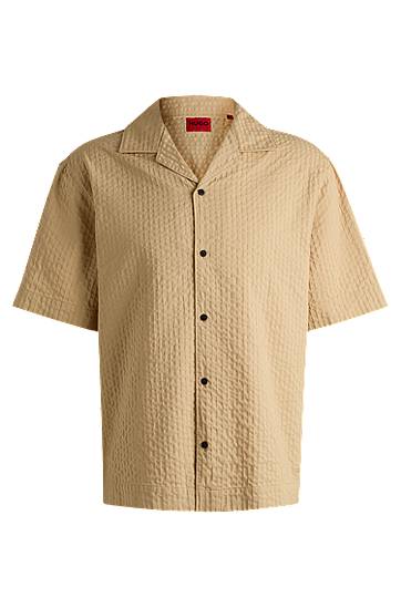 Srajce BOSS Oversized Seersucker Shirt Bež | 50540137