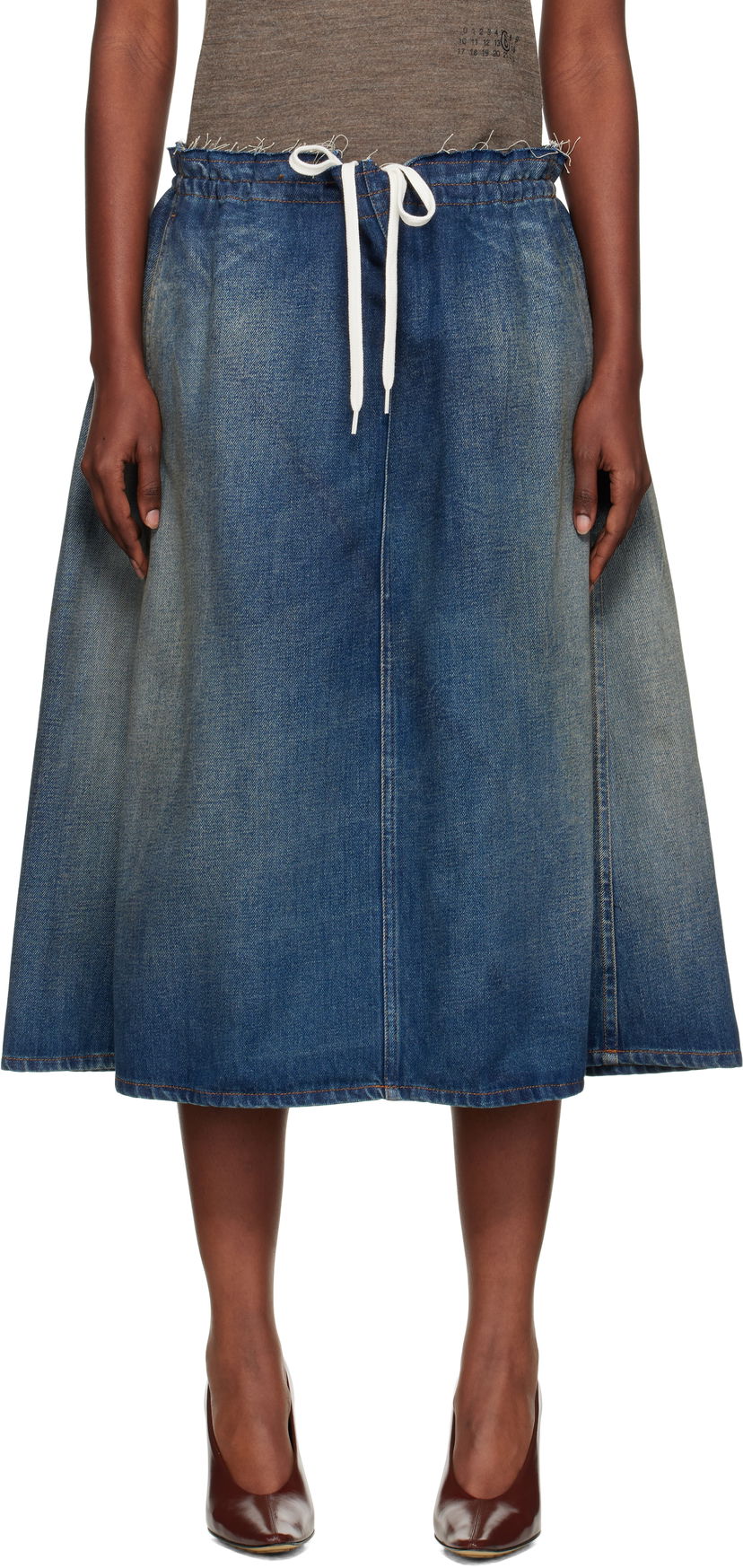 Krila Maison Margiela MM6 Maison Margiela Drawstring Denim Midi Skirt Modra | S52MI0023 M30017