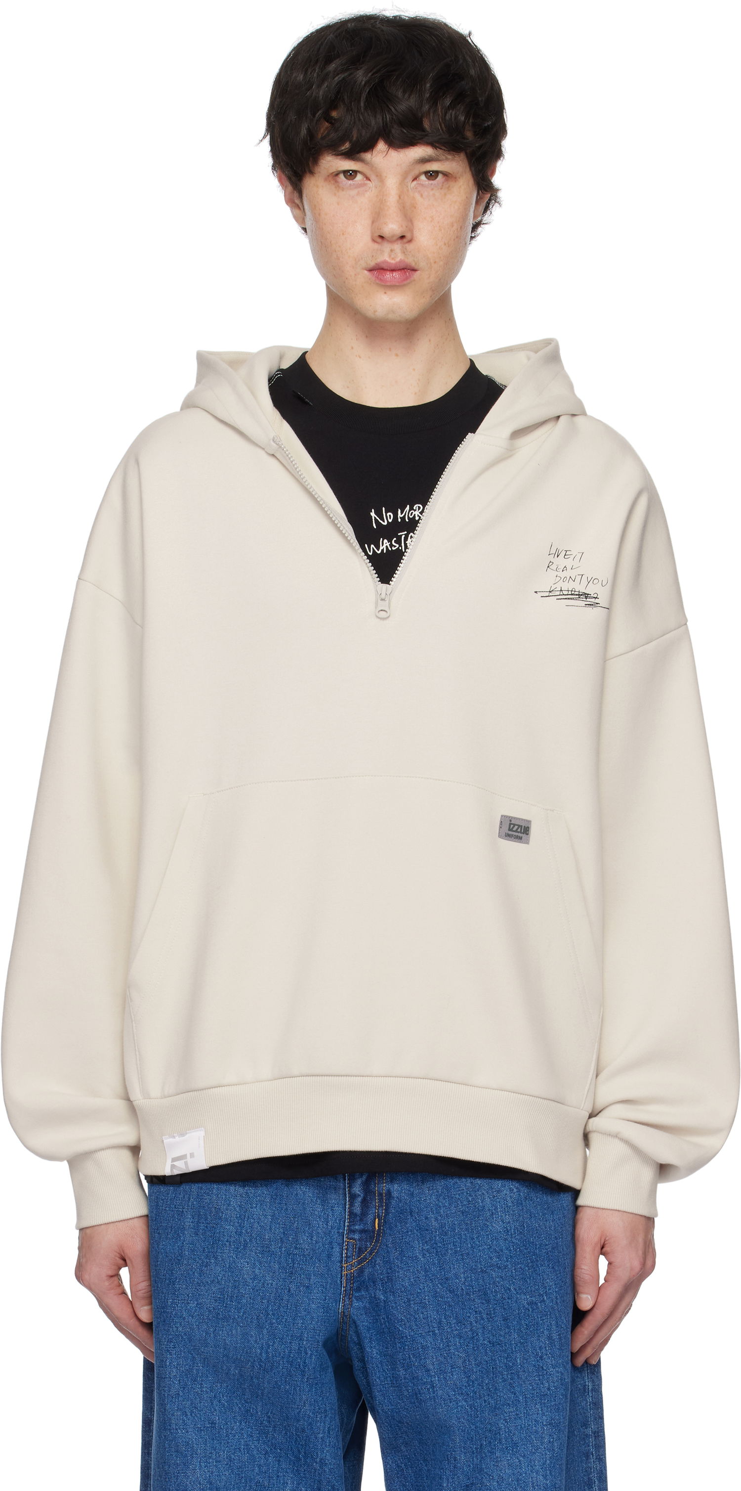 Pulover izzue Izzue Graphic Print Zip Hoodie Bež | IZXSWN3157W4NGYR, 0