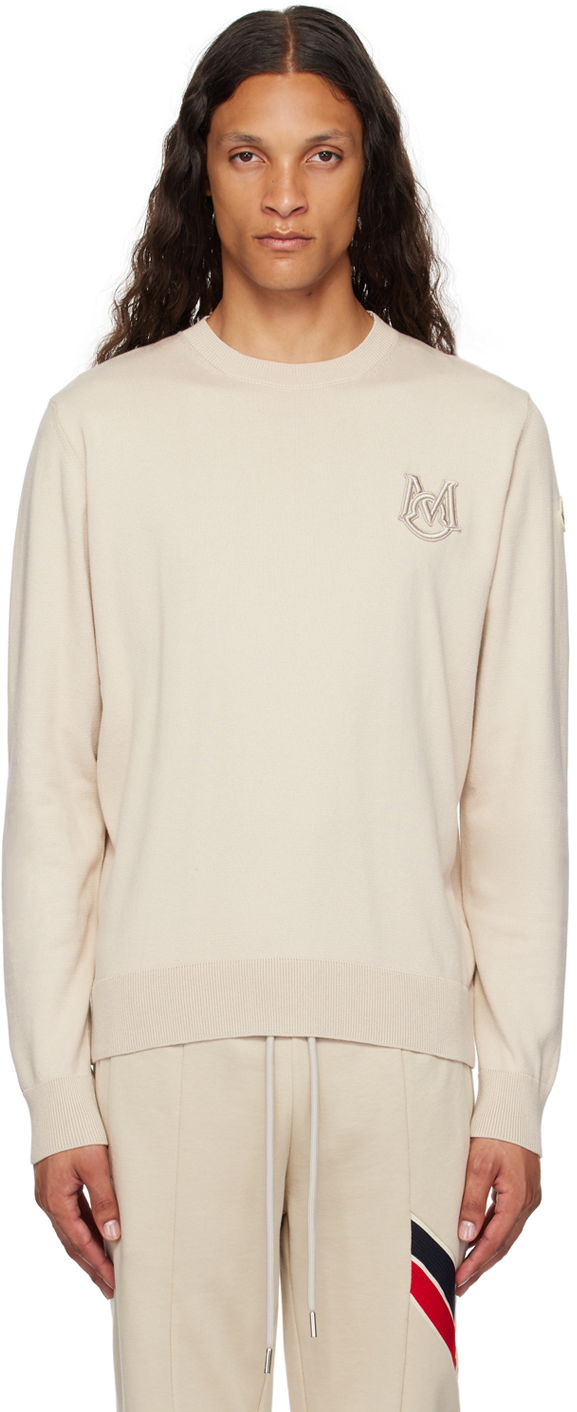 Pleteni pulover Moncler Beige Appliqué Sweater Bela | J20919C00002M1113