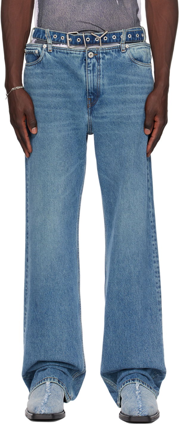 Kavbojke Y/PROJECT Blue Y-Belt Jeans Modra | JEAN40-S25