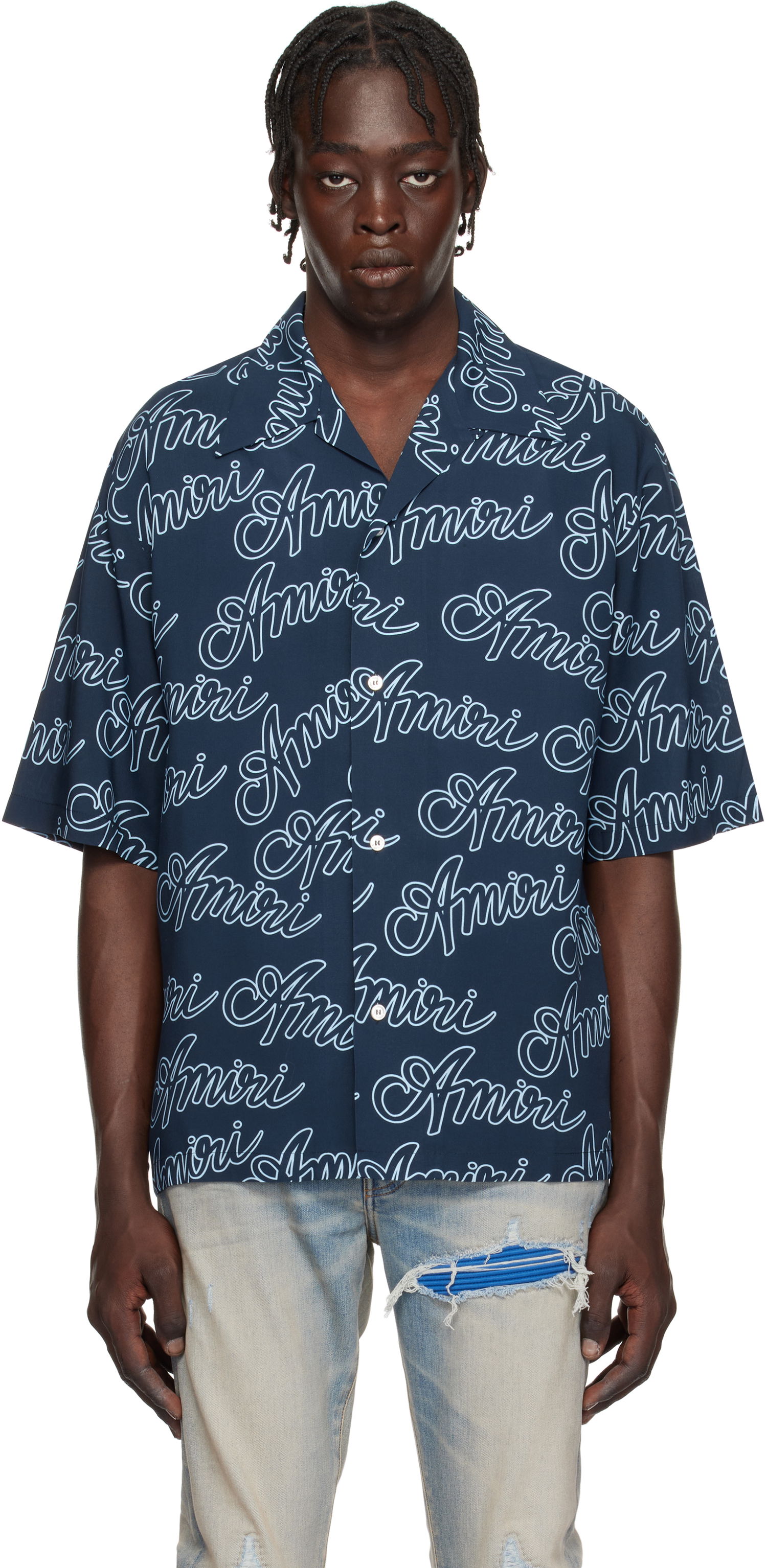 Srajce AMIRI Script Print Bowling Shirt Modra | AMSTCA1081, 0