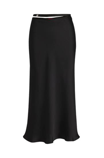 Krila BOSS Satin A-Line Midi Skirt with Waist Trim Črna | 50536435