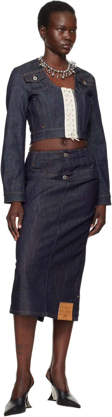 Jakna Jean Paul Gaultier Jean Paul Gaultier 'The Contrasting Lace-Up' Cropped Denim Jacket Modra | 25/33-F-VE085-D019-5568, 3