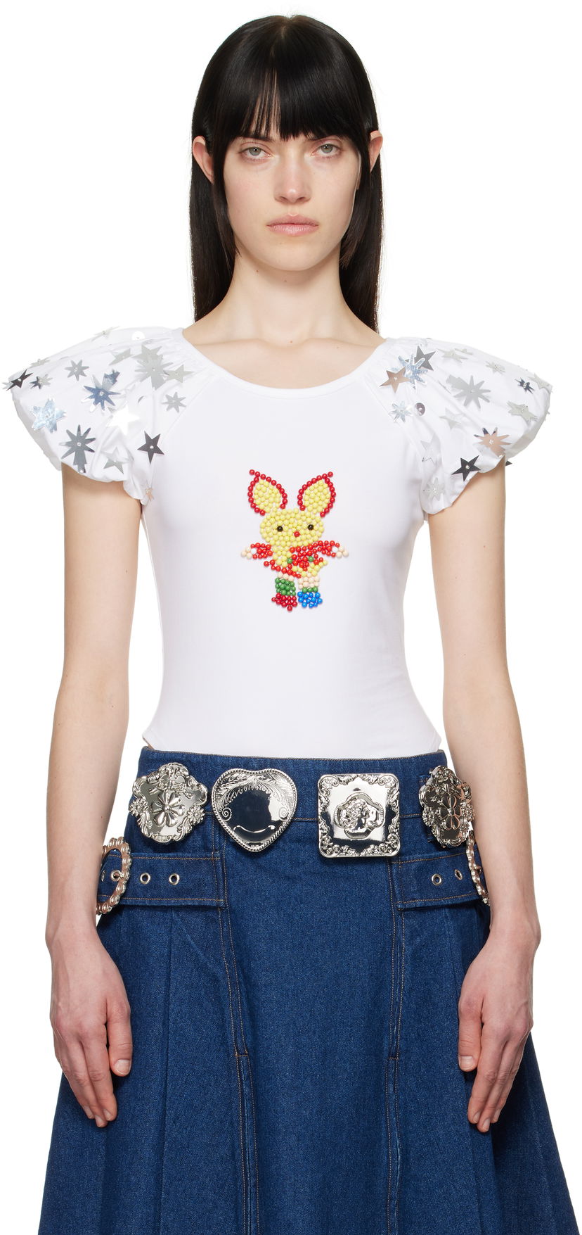 Majica Chopova Lowena Chopova Lowena Angelica Beaded Star-Sleeve T-Shirt Bela | 2289
