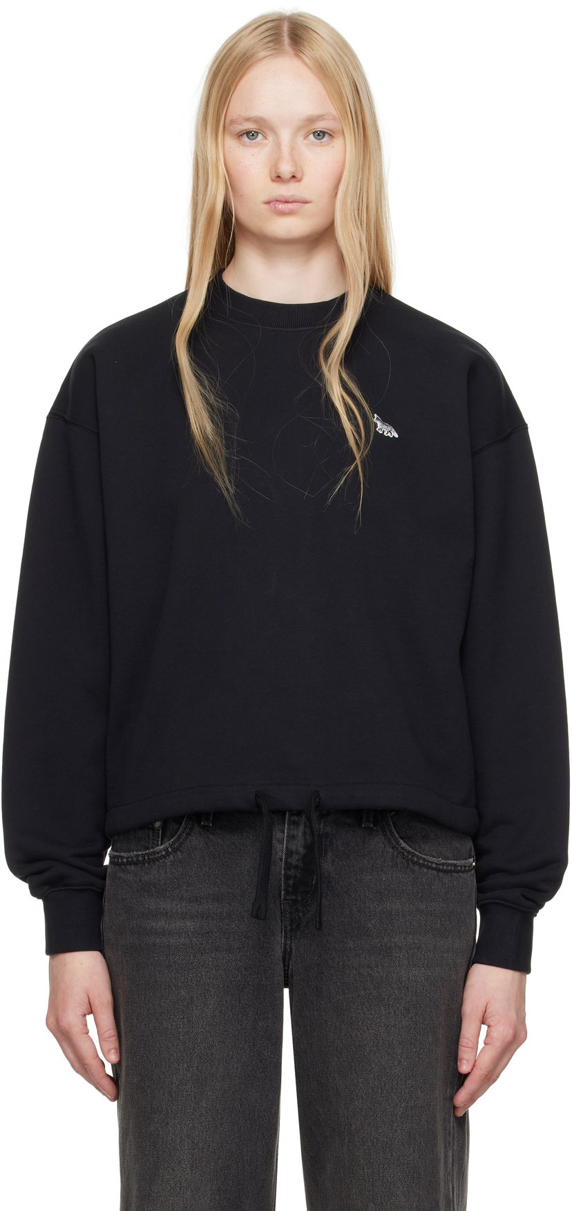 Pleteni pulover MAISON KITSUNÉ Maison Kitsuné Baby Fox Patch Drawstring Sweatshirt Črna | OW00302KM0325