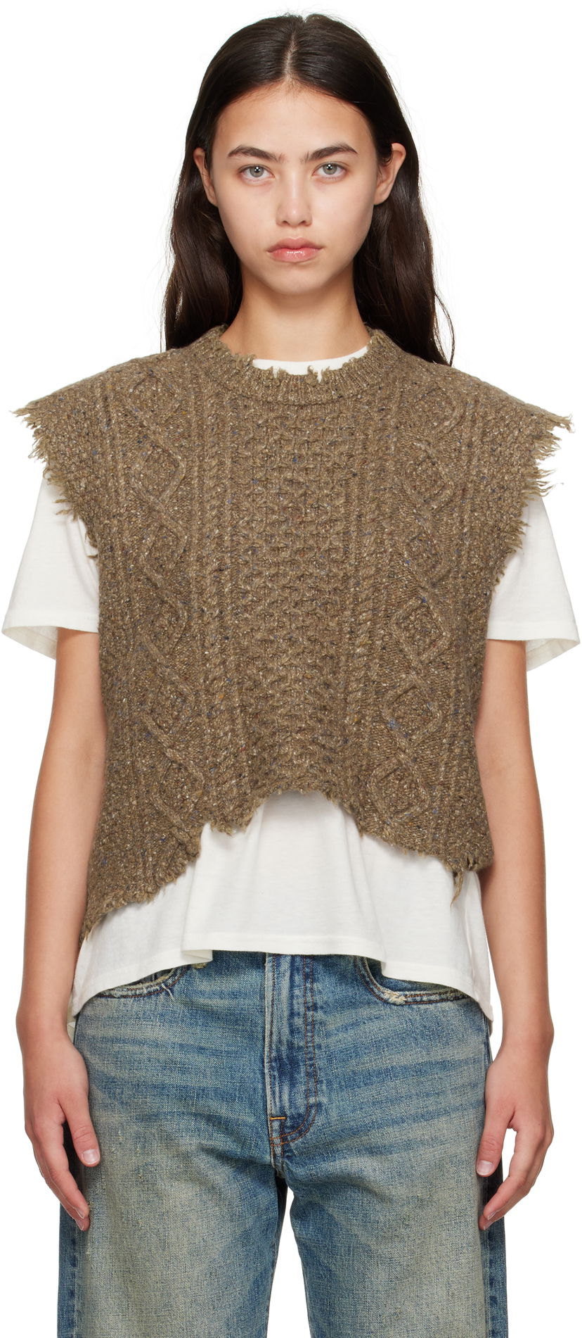 Pleteni pulover R13 R13 Boyfriend Cable Knit Wool Vest Rjava | R13WY228-Y209A