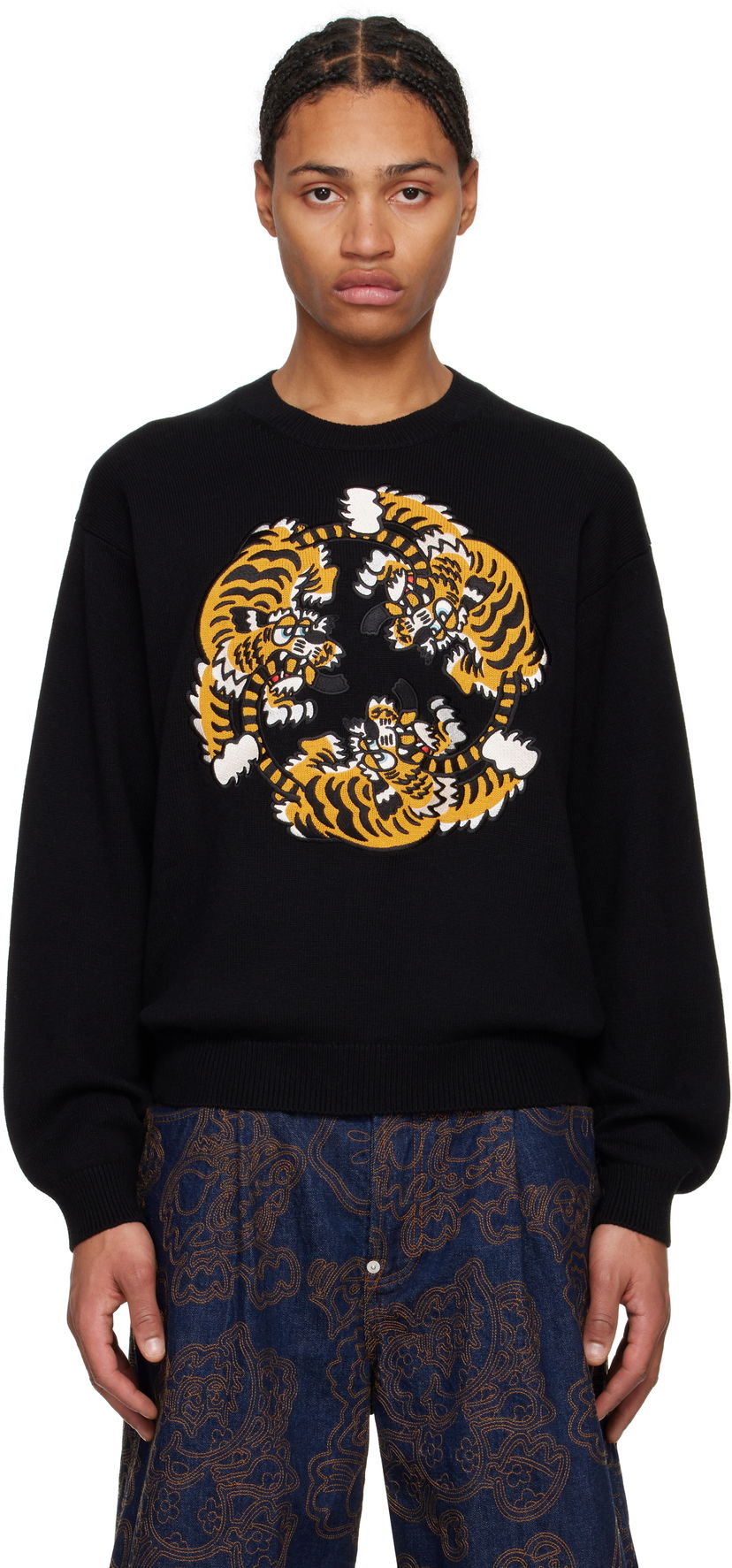 Pleteni pulover KENZO VERDY Edition Embroidered Sweater Črna | FF58PU7133CR