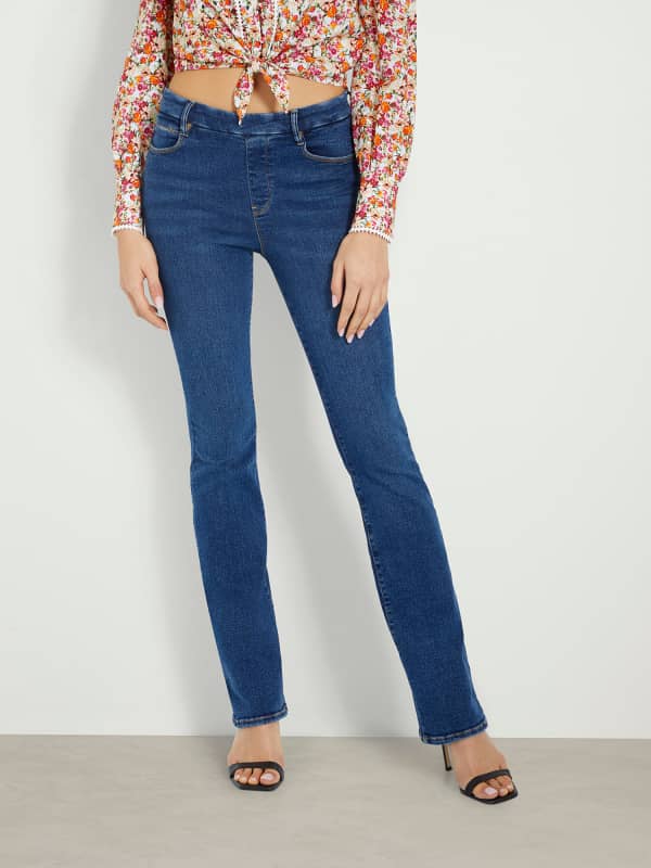 Hlače in kavbojke GUESS Mid Rise Bootcut Denim Pant Mornarica | W4GA58D5BR0