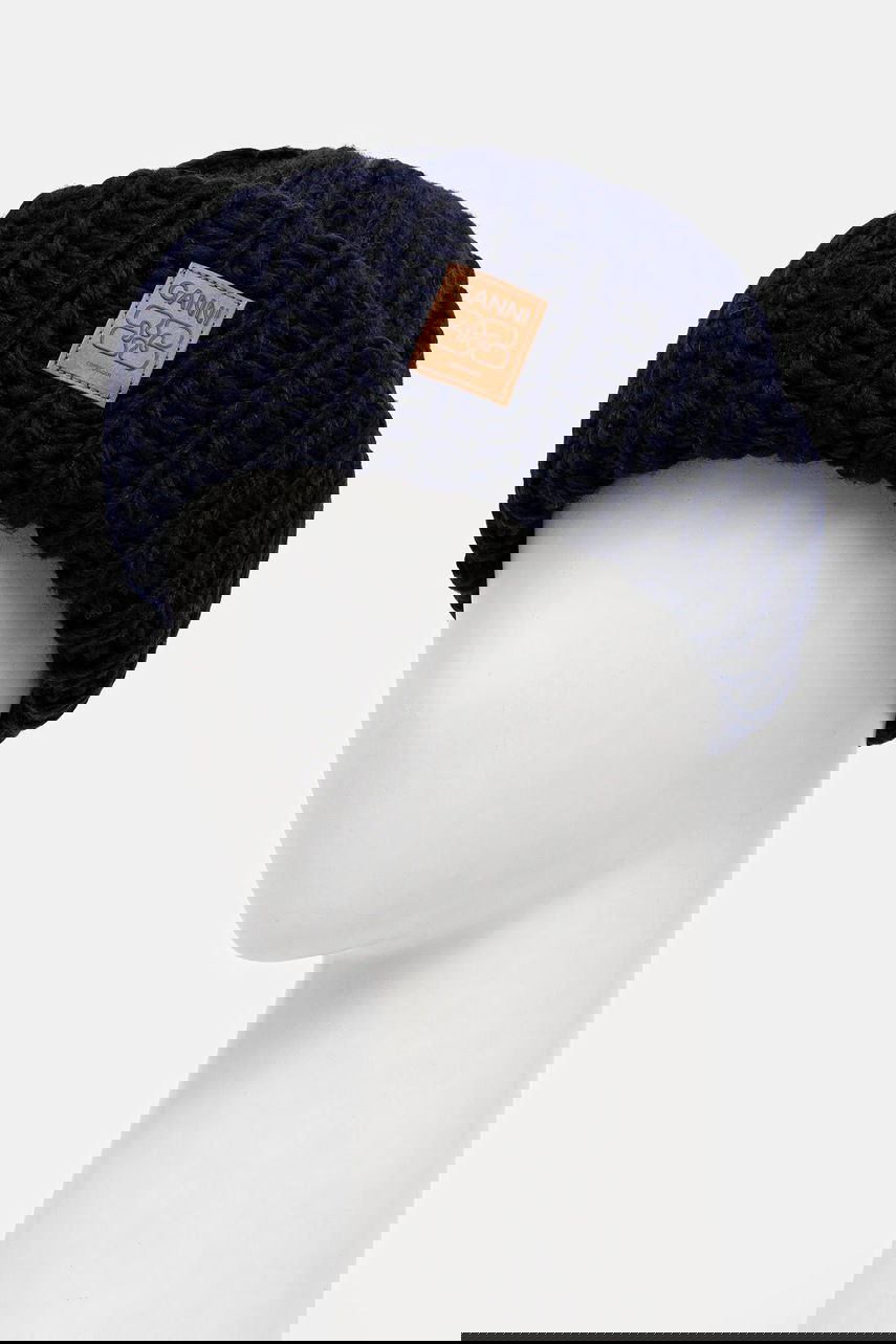 Beanie GANNI Graphic Wool Hand Knit Beanie Mornarica | A7171, 1