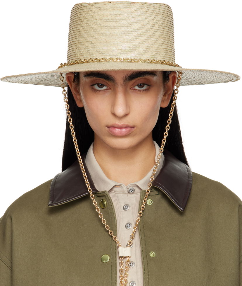 Klobuk rag & bone Rag & Bone Jacque Boater Hat with Chain Bež | WJW25SH1017ST17