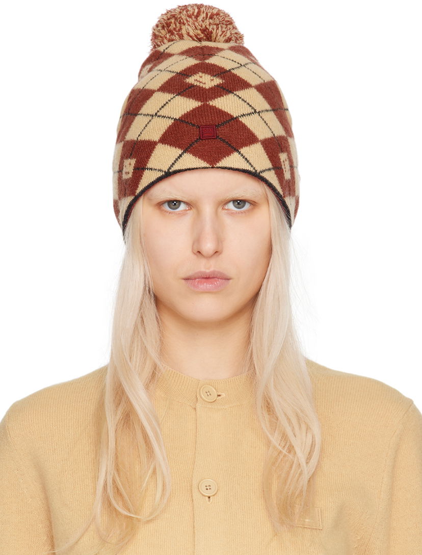 Beanie Acne Studios Argyle Jacquard Beanie Rdeča | C40317-