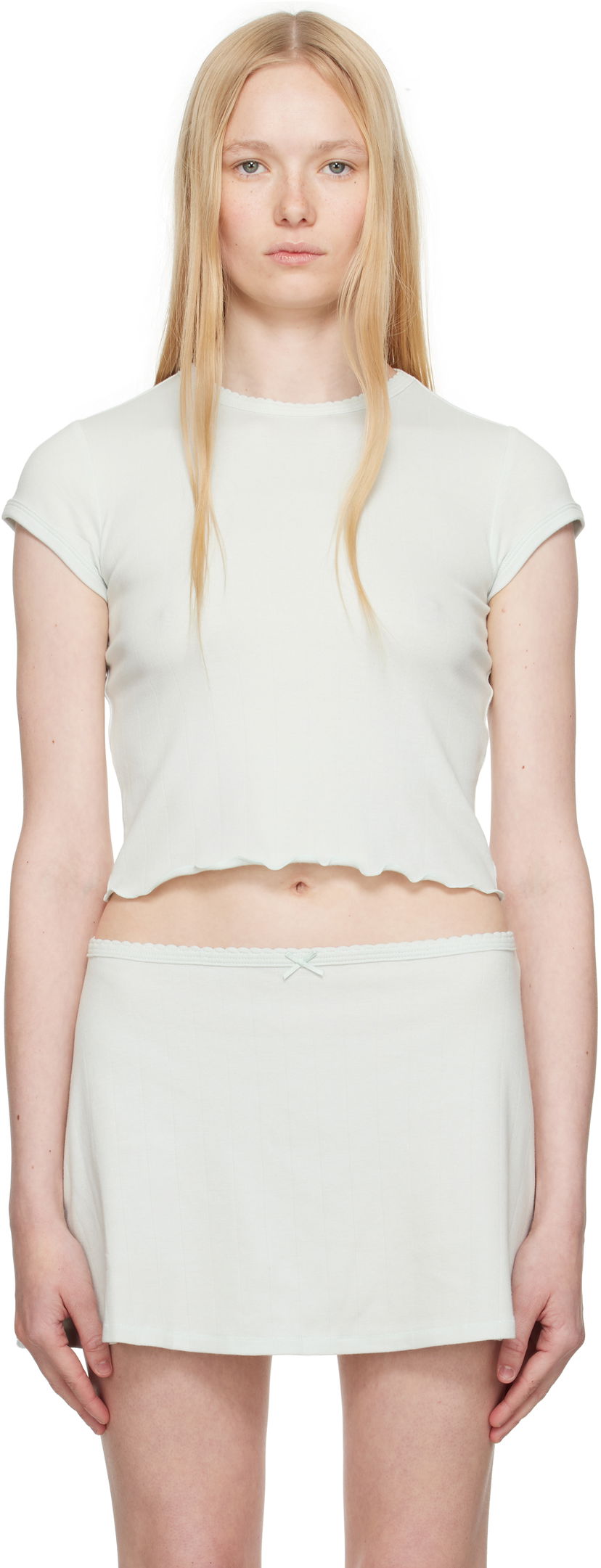 Krila SKIMS SKIMS Drop Needle Pointelle Baby Tee Zelena | ST-STT-8463