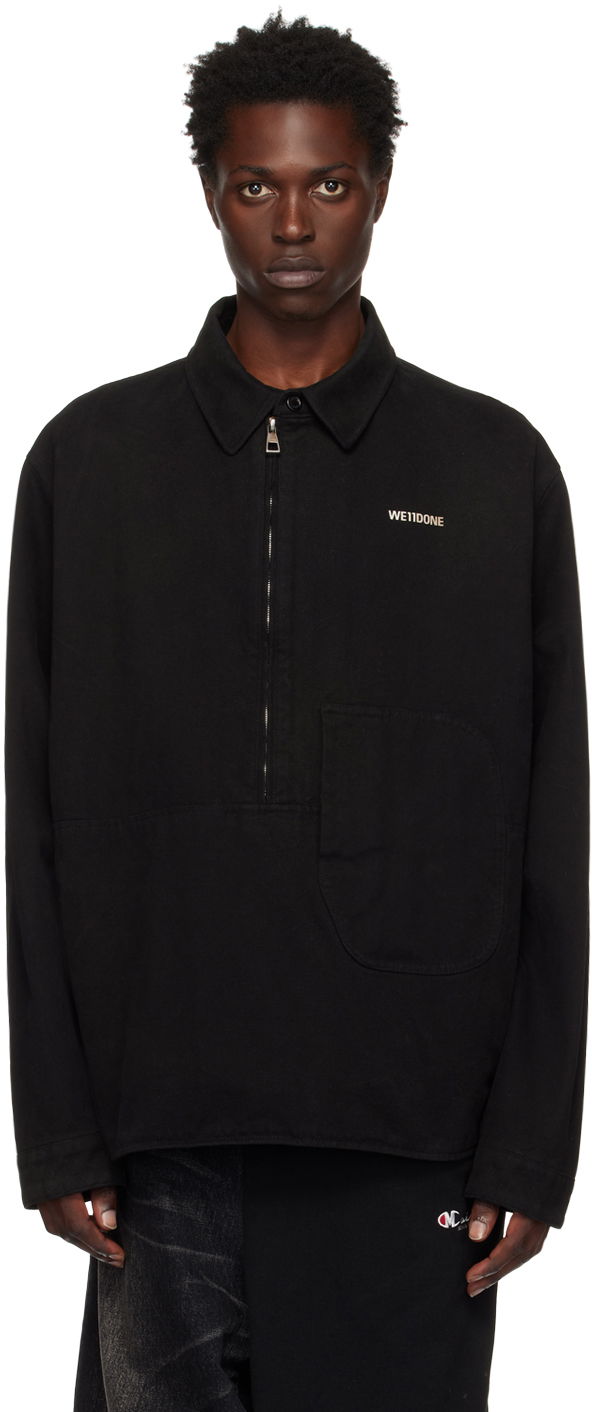 Srajce We11done Designer Half-Zip Oversized Shirt Črna | WD-SH3-22-157-U-BK