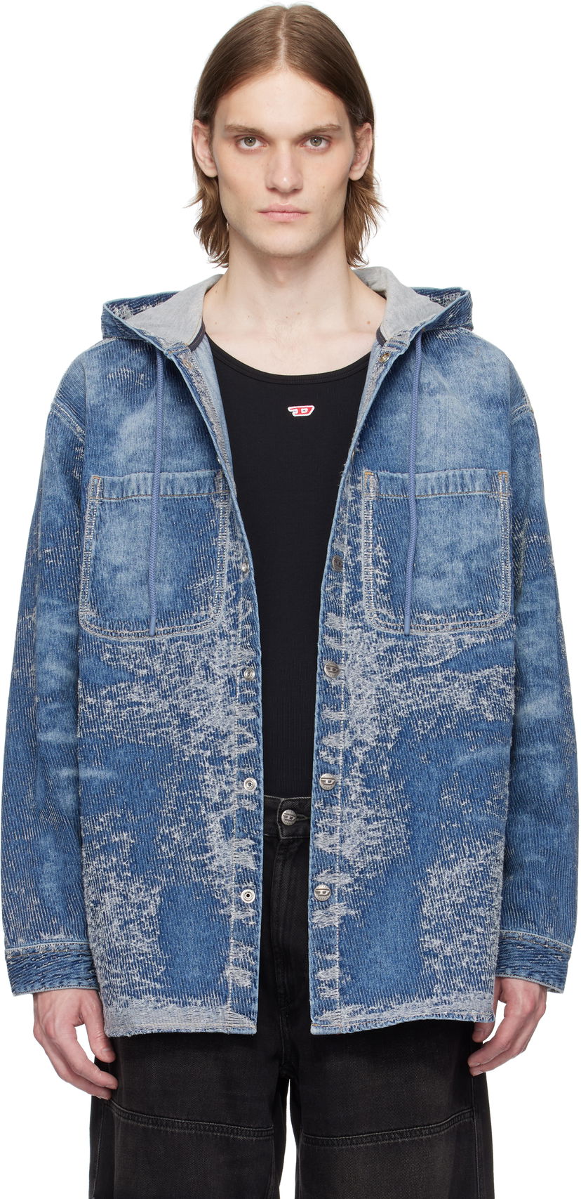 Srajce Diesel Diesel D-Dewnys-Hood-S Denim Hoodie Modra | A16360-007W4-01