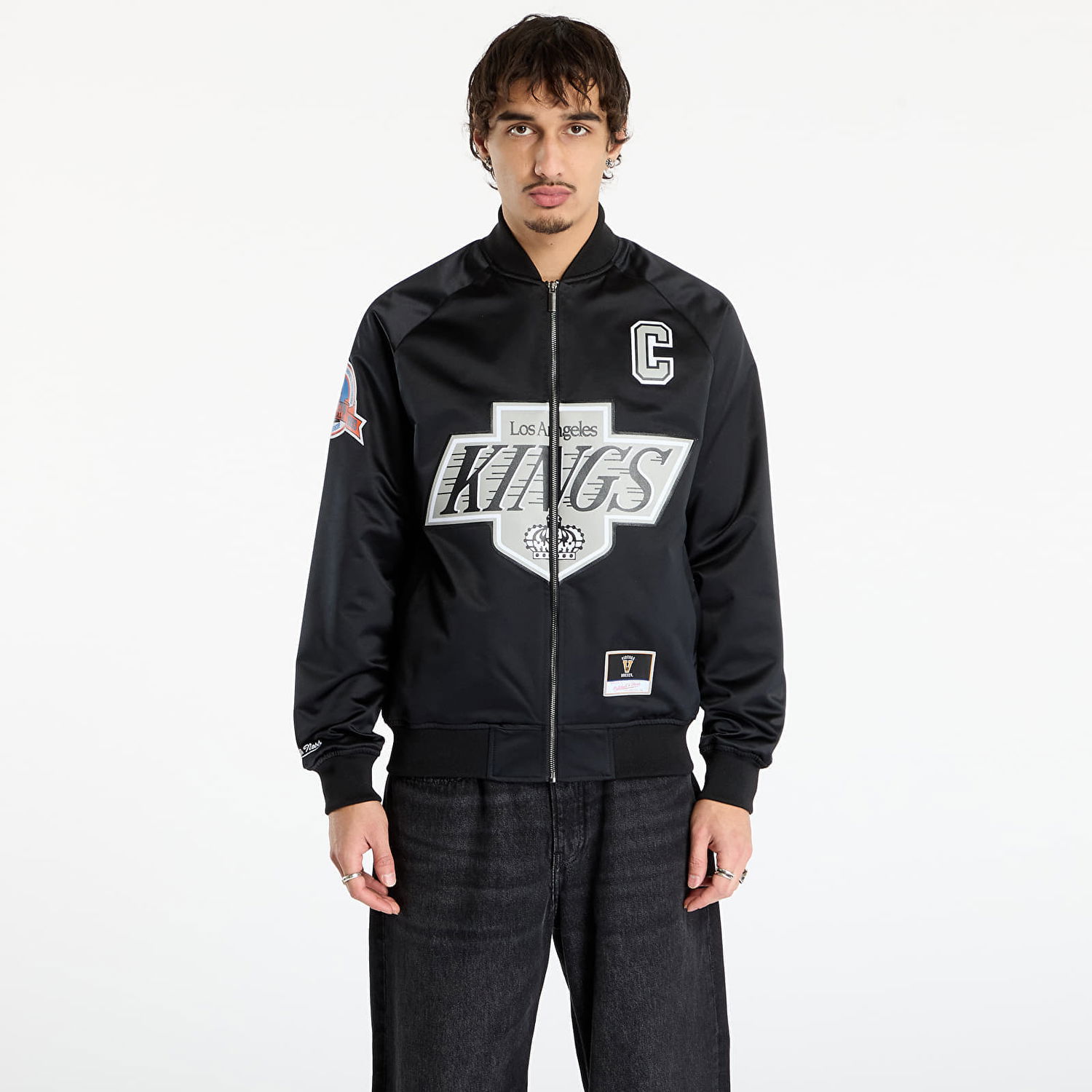 Bomber jakna Mitchell & Ness NHL Maxxed Out Satin Jacket Kings Wayne Gretzky XL Črna | JK11279-LAKBLCK, 0