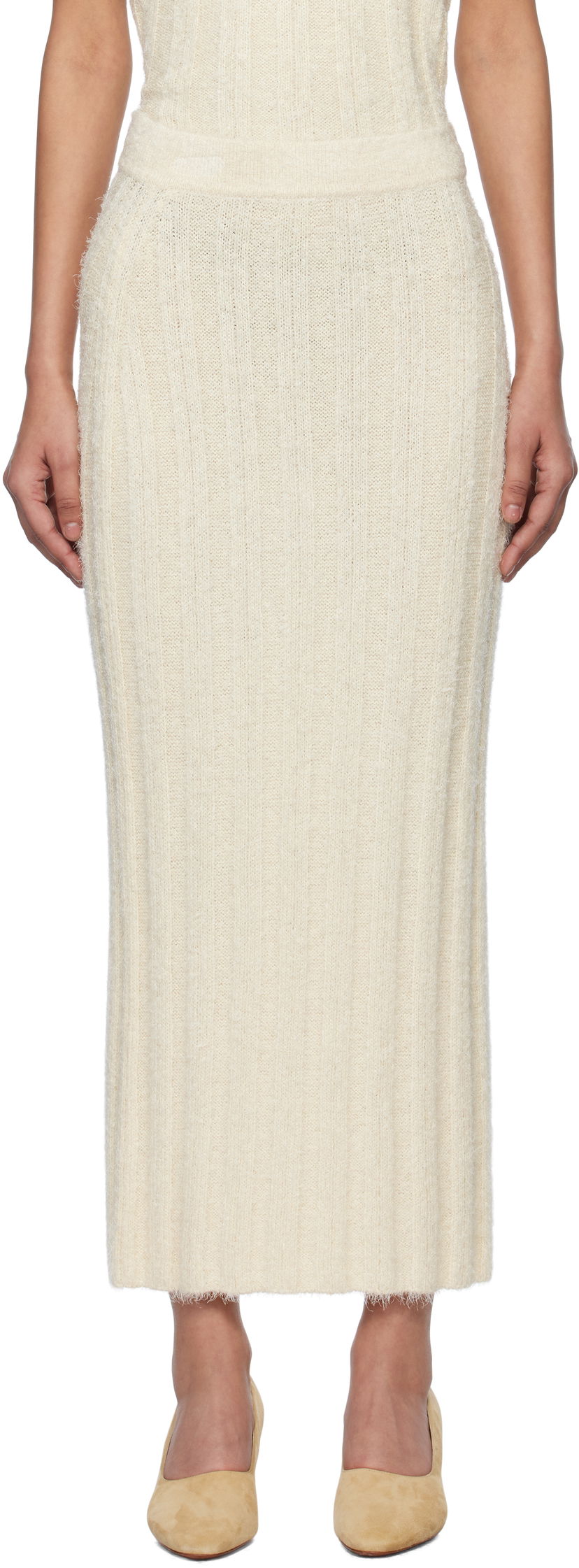 Krila Khaite KHAITE Claire Midi Knit Skirt Bež | 9751309