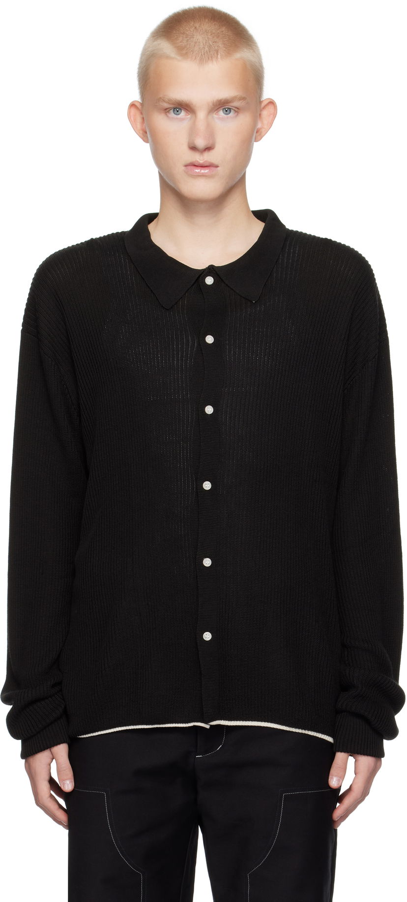Pleteni pulover Soulland Longsleeved Polo Cardigan Črna | 42008-1306