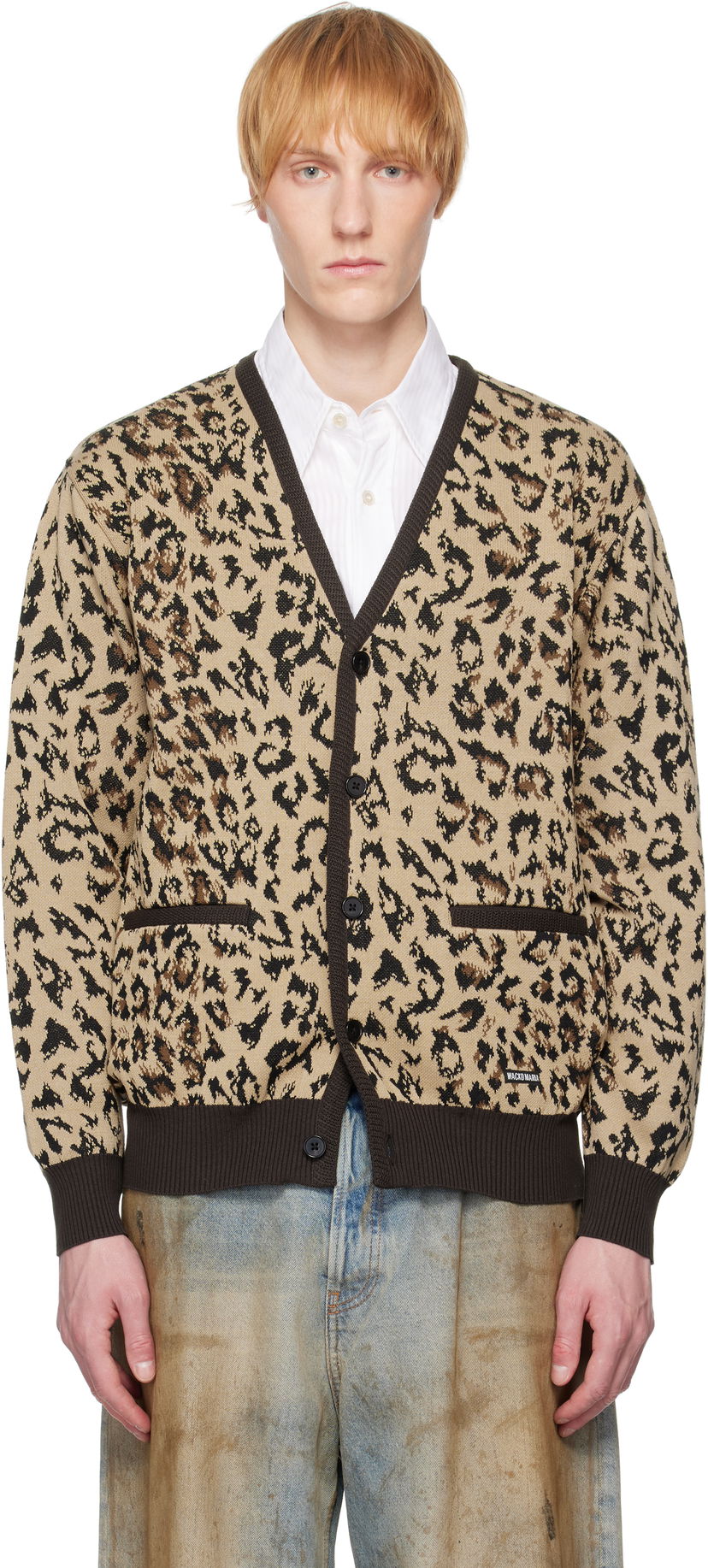 Pleteni pulover WACKO MARIA WACKO MARIA Leopard Jacquard Knit Cardigan Bež | 25SS-WMK-KN14
