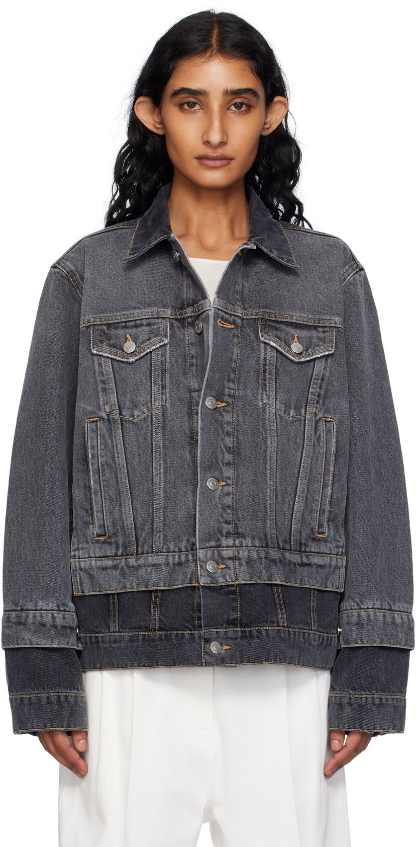 Jakna Stella McCartney Stella McCartney Tonal Panelled Denim Jacket Siva | 6D03443SQH30