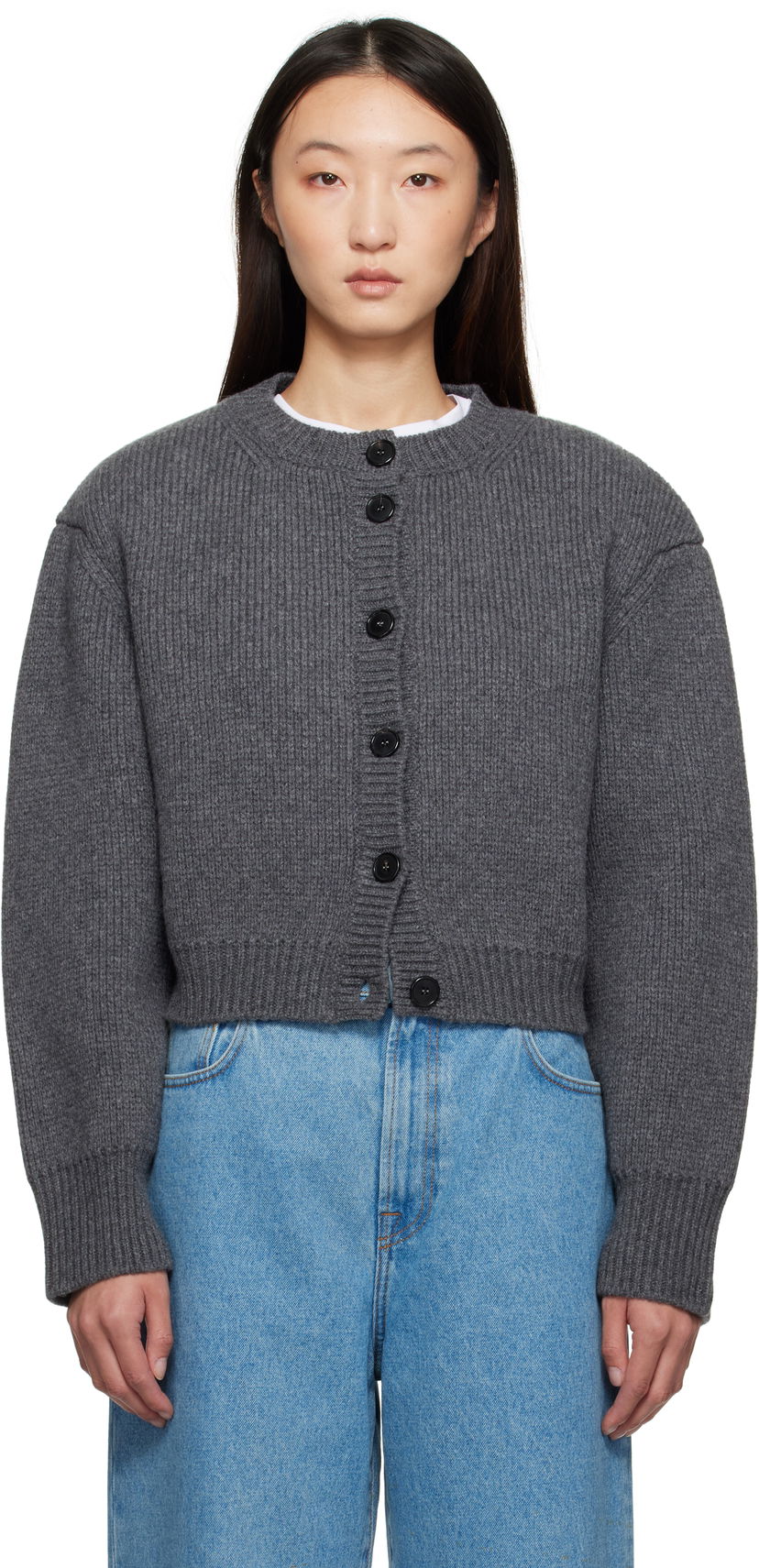 Pleteni pulover Róhe Róhe Statement Shoulder Cardigan Siva | 416-23-312