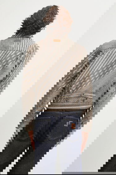 Jakna KENZO Kenzo Diagonal Stripe Slim Pleated Trucker Jacket Bež | FF65VE3029IO, 2