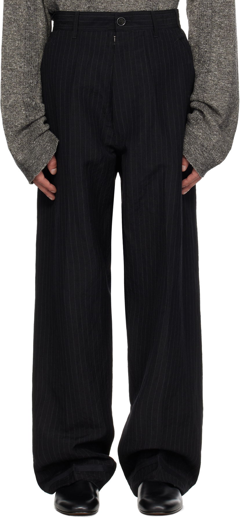 Hlače Maison Margiela Maison Margiela Pinstripe Linen & Wool Wide-Leg Trousers Črna | S50KA0678 M35447