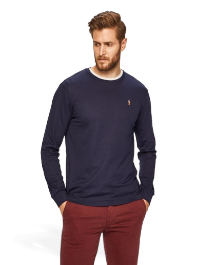 Majica Polo by Ralph Lauren Long Sleeve Cotton Custom Tee Mornarica | 710760121003