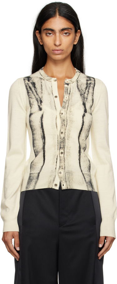 Pleteni pulover Maison Margiela MM6 Maison Margiela Folded Printed Cardigan Bež | S52HP0031 M13129, 0
