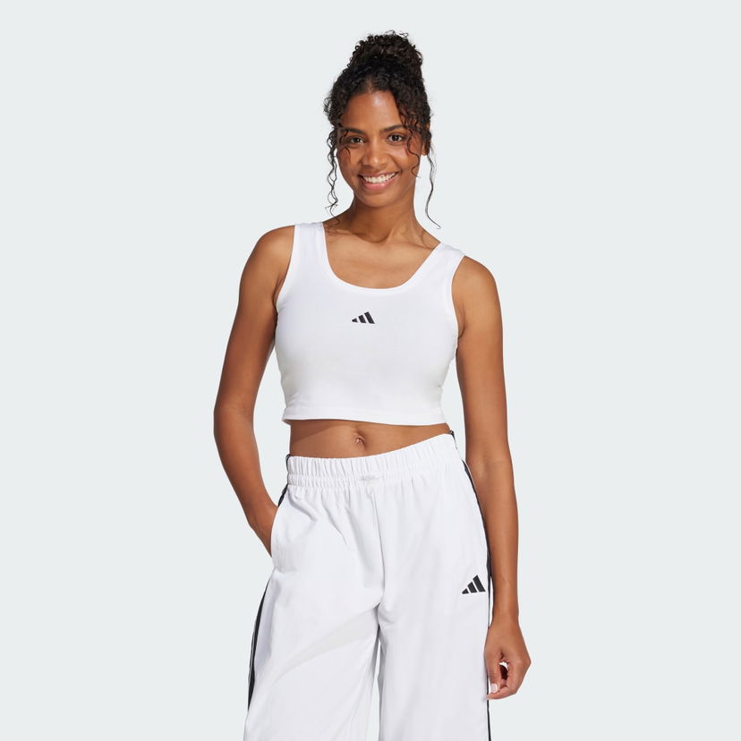 Majica brez rokavov adidas Performance Essentials Small Logo Cotton Crop Tank Top Bela | JD0545