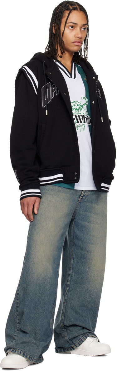 Pulover Off-White Fleece Varsity Bomber Jacket with Hood Črna | OMEK003S25JER0021040, 3