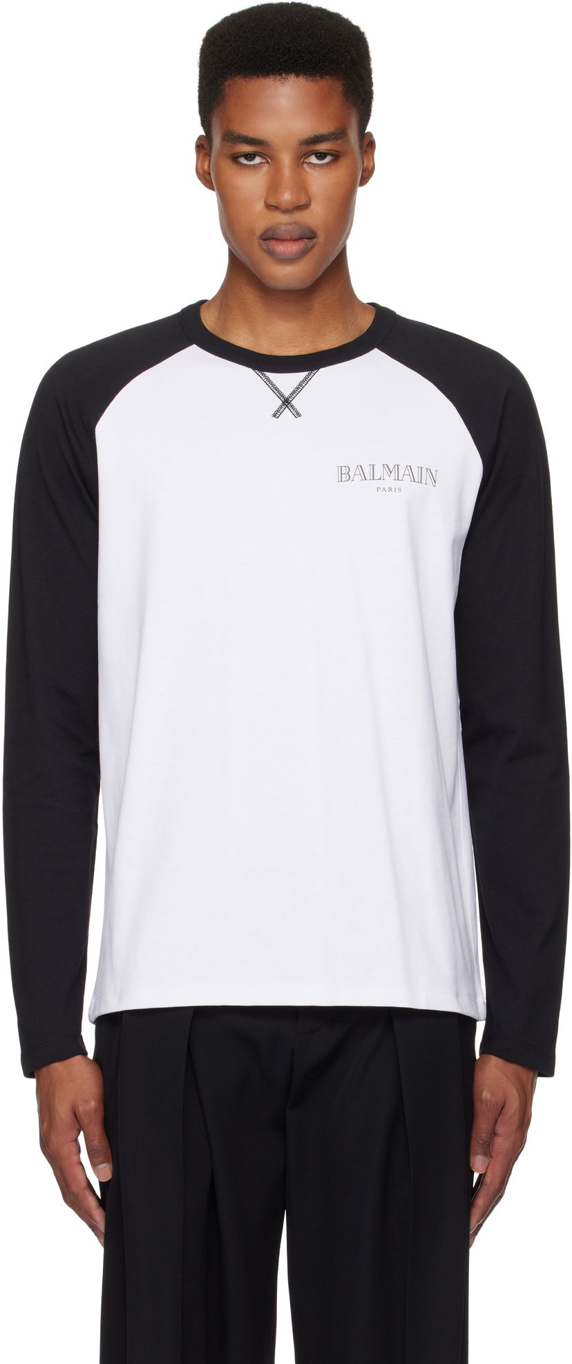 Majica Balmain Long Sleeve Raglan T-Shirt Bela | DH0EK055GE07