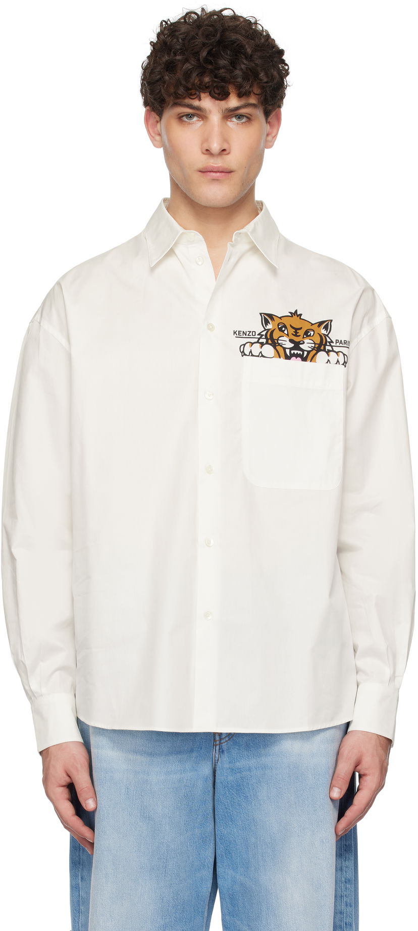 Srajce KENZO Tiger Pocket Casual Shirt Bela | FF55CH4299P3