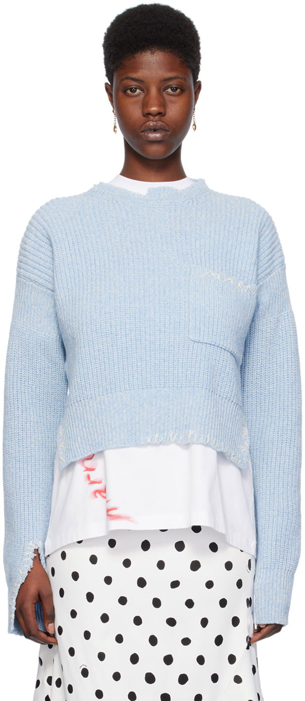 Pleteni pulover Marni Mouliné Sweater Modra | GCMD0506Q0 UFH301