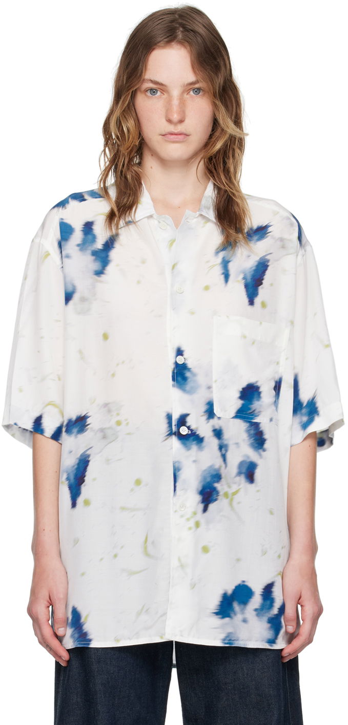 Srajce LEMAIRE LEMAIRE Abstract-Print Short-Sleeve Shirt Bela | SH1101 LF1271