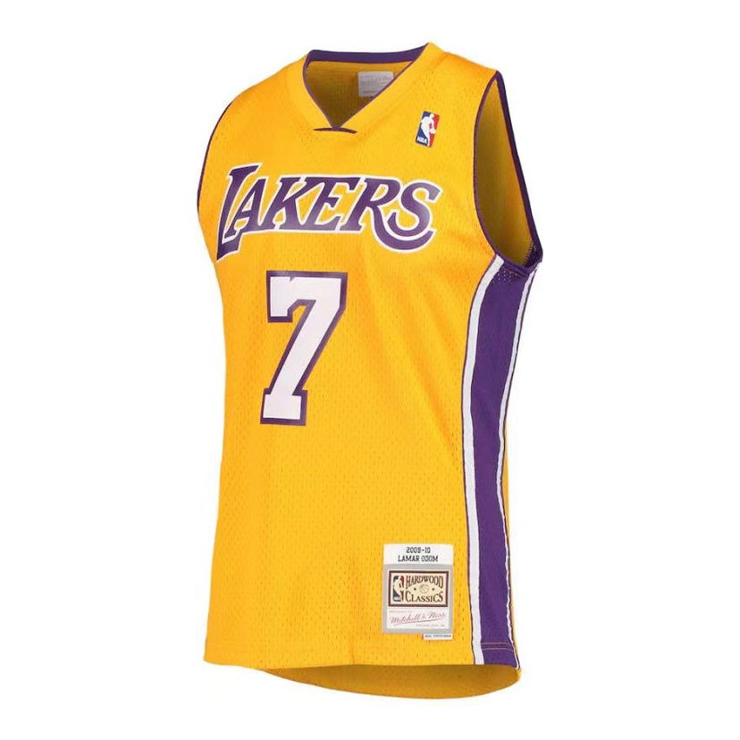Dres Mitchell & Ness Los Angeles Lakers Lamar Odom #7 Hardwood Classics NBA Swingman Jersey Rumena | SMJYGS20047-LALGOLD09LOM