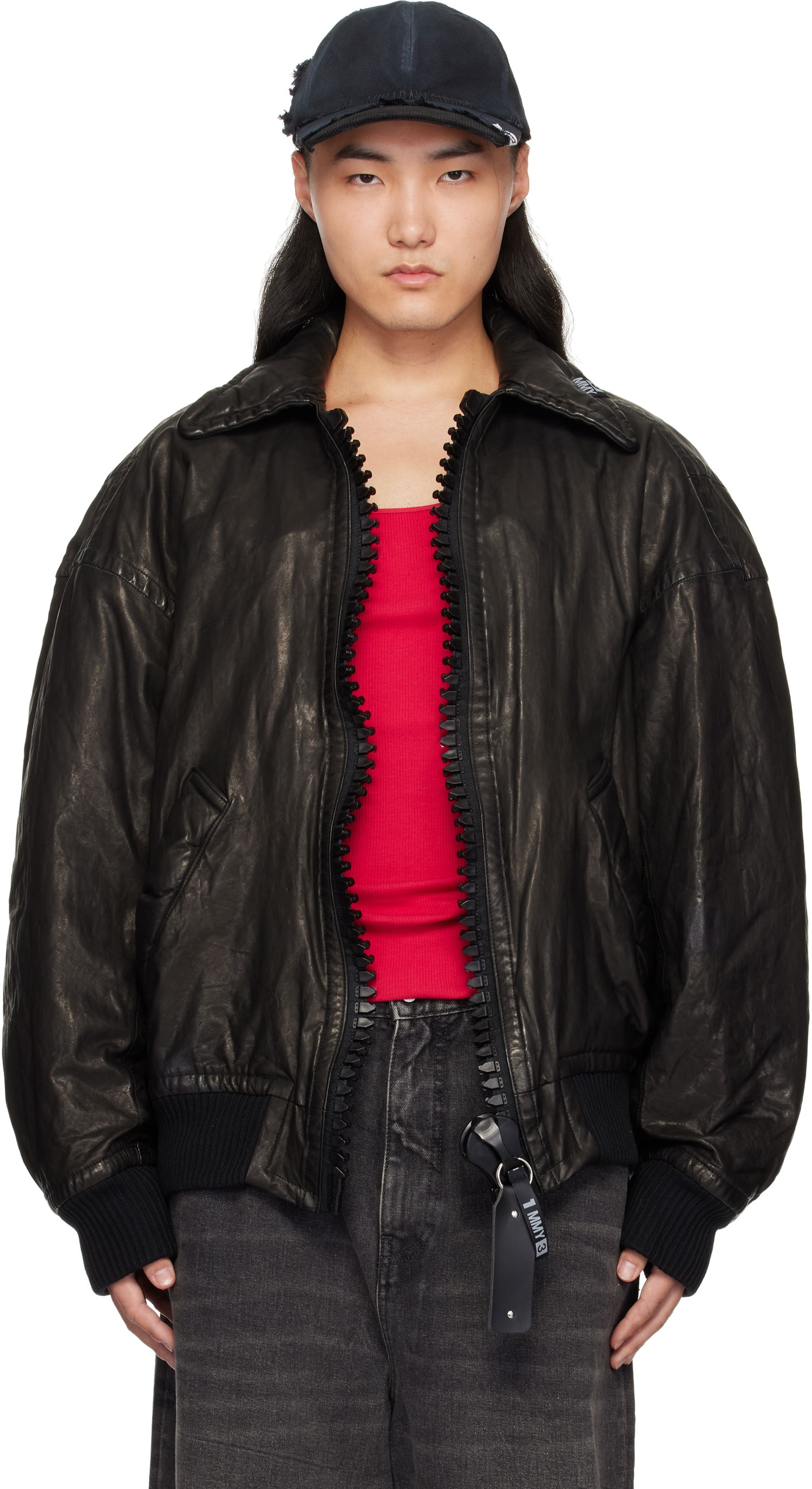 Bomber jakna Maison MIHARA YASUHIRO Backlash Smooth Big Zip Leather Jacket Črna | C13BL003, 0