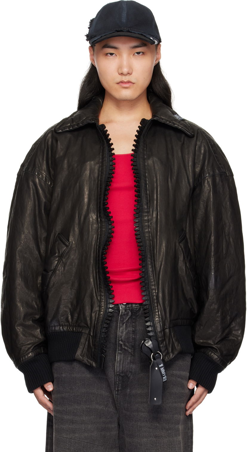 Bomber jakna Maison MIHARA YASUHIRO Backlash Smooth Big Zip Leather Jacket Črna | C13BL003