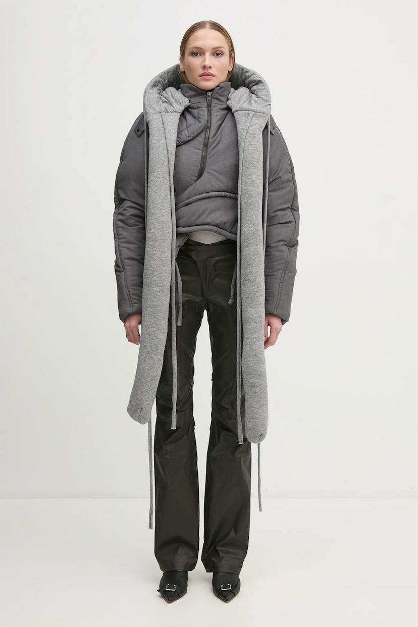 Parka Ottolinger Ottolinger Deconstructed Cropped Puffer Jacket with Attached Scarf Siva | 2209060111
