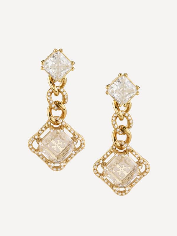 Uhani GUESS Gold-Tone Chain Drop Earrings with Crystals Kovinski | JUBE04479JW