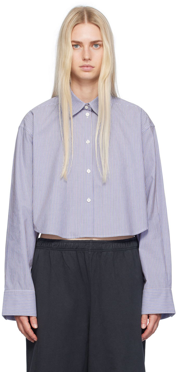Srajce Acne Studios Blue & White Jacquard Pinstripe Shirt Modra | AC0689-