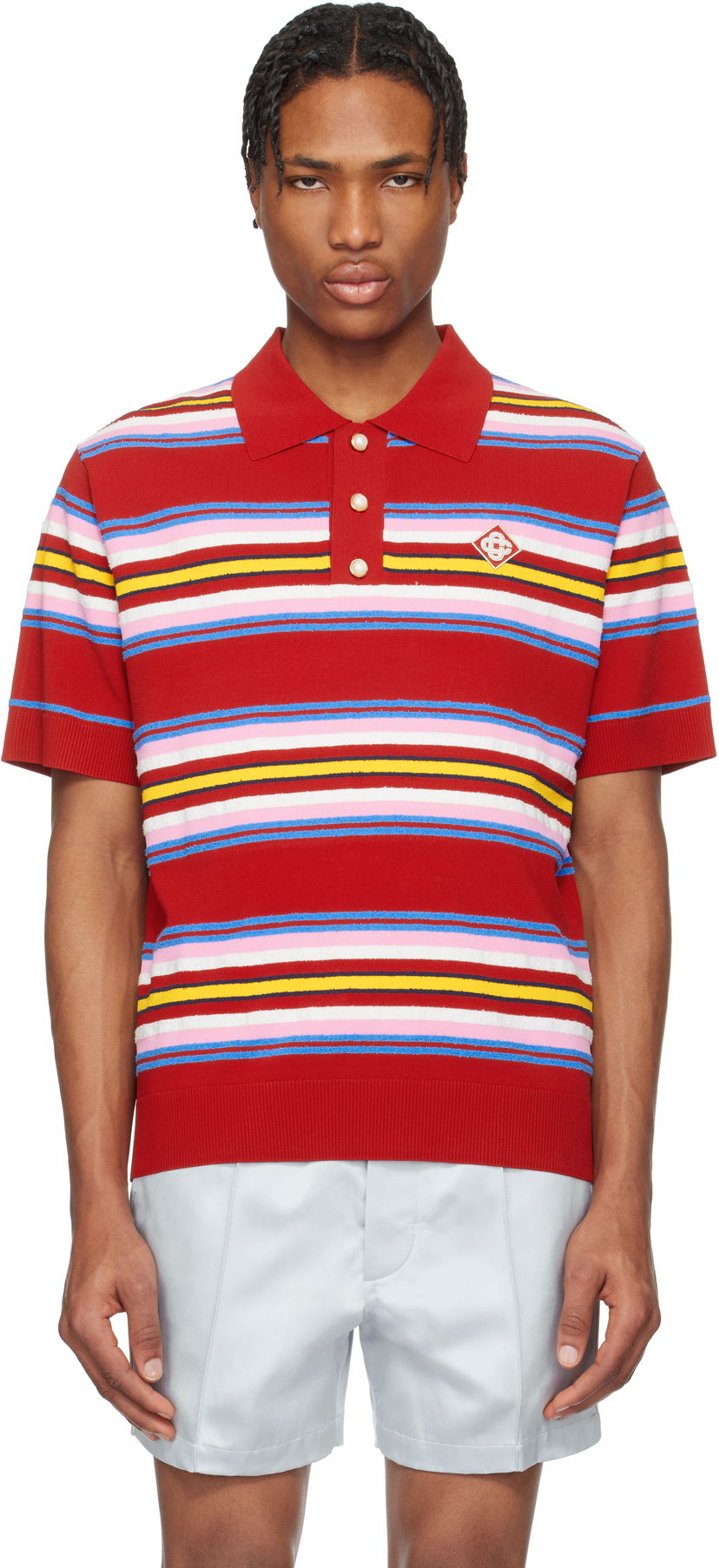 Polo majica Casablanca Casablanca Stripe Oversized Polo Rdeča | MS25-KW-906-01