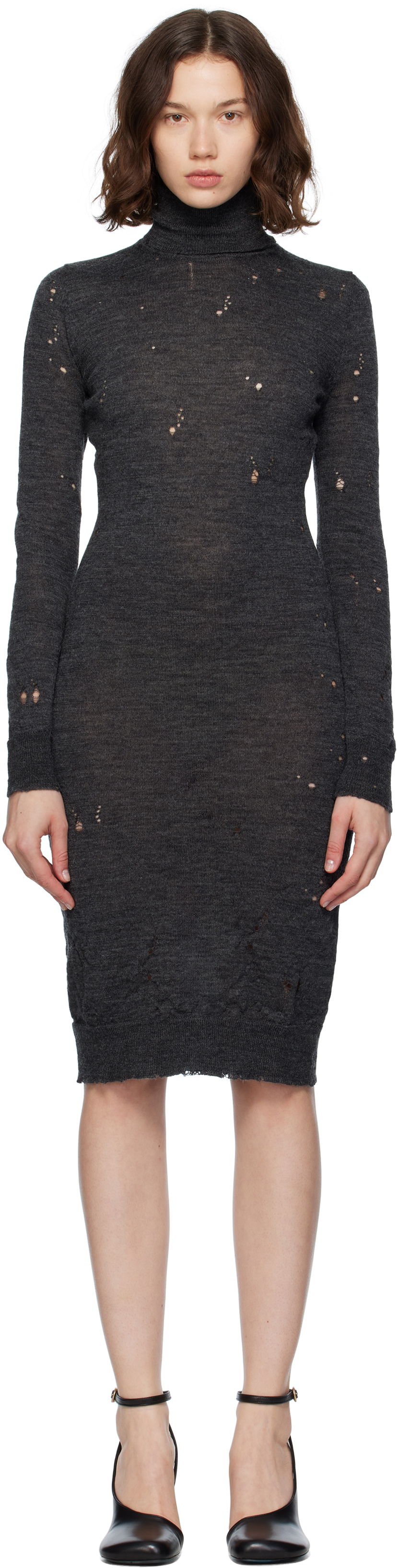Obleke Maison Margiela MM6 Maison Margiela Turtleneck Midi Dress Siva | S52DD0073 M13134