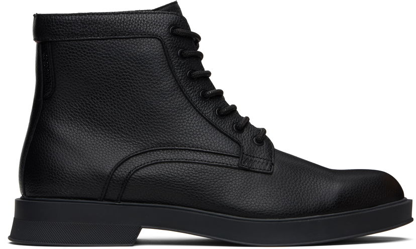 Superge in čevlji BOSS Hugo Grained Leather Boots Črna | 50552559