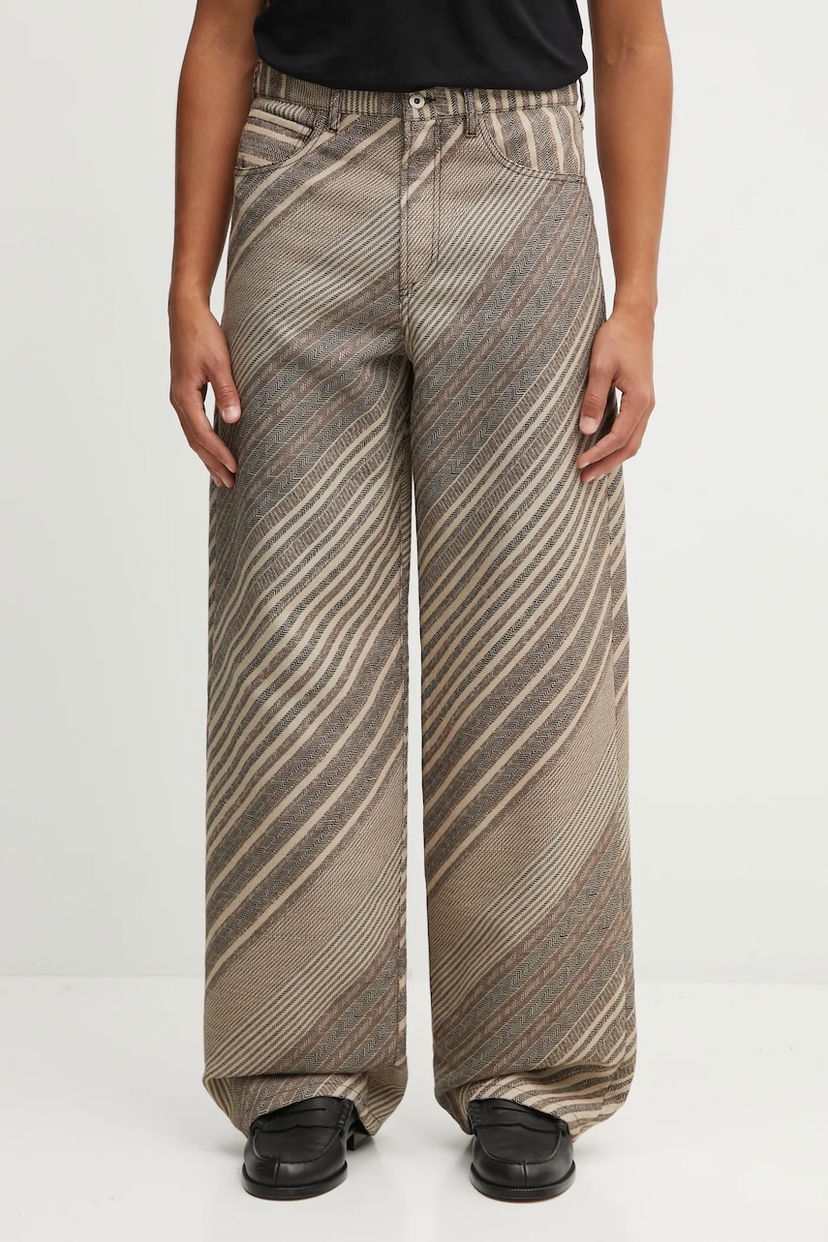 Hlače KENZO Wool Blend Diagonal Stripe Turn Up Wide Fit Pants Večbarvna | FF65PA3839IO